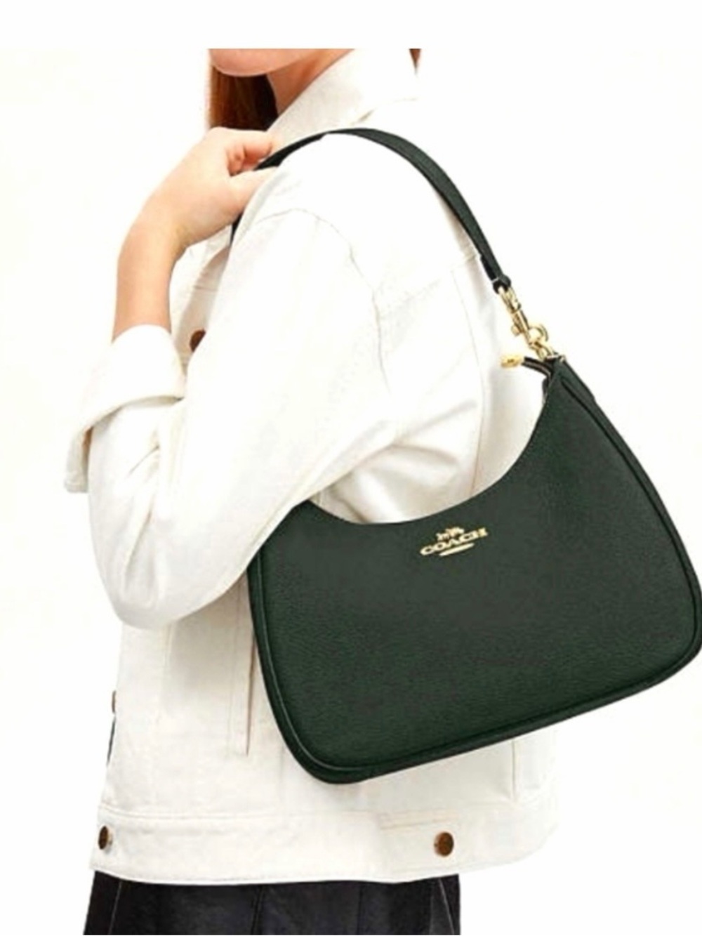Coach Teri Hobo Green Gold Leather Shoulder Bag purse convertible NEW - Picture 3 of 15
